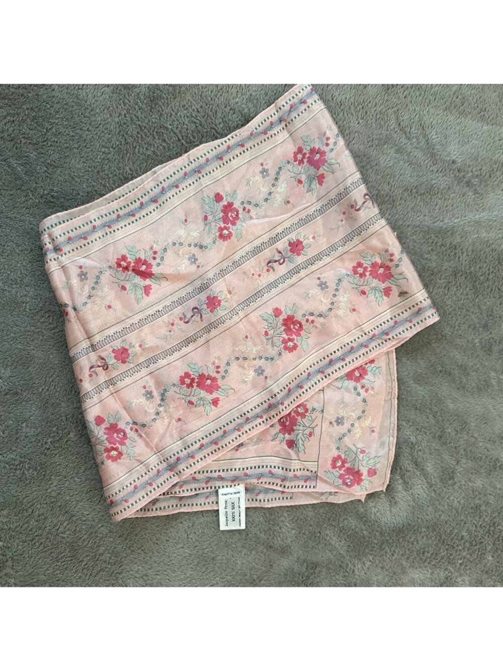 Vintage Jacqueline Ferrar 100% Silk Pink Floral Scarf